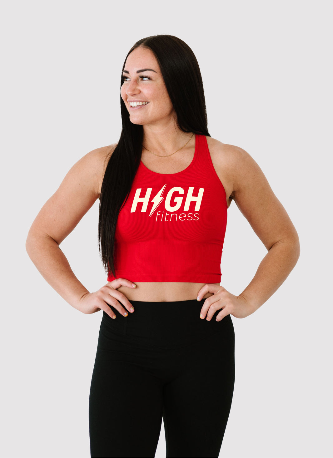 HIGH Logo Comfort Cove Cropped Ribbed Racerback | Red/Cream