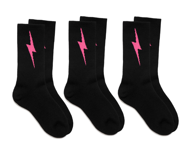 HIGH Socks Black with Pink Bolt | 3 Pack