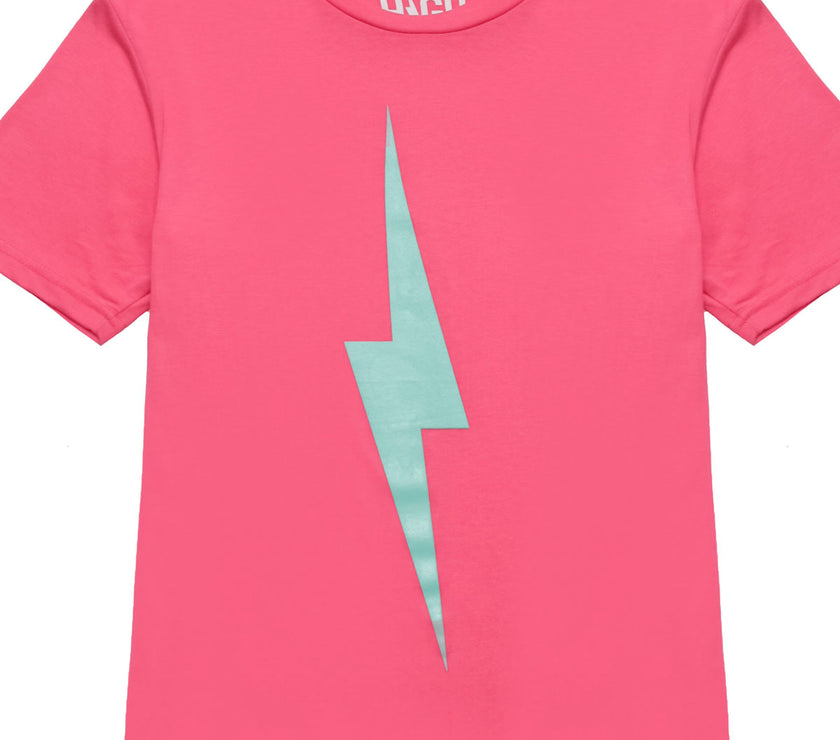 Bolt Tee | Light Teal on Raspberry *XS,S,M,2X*