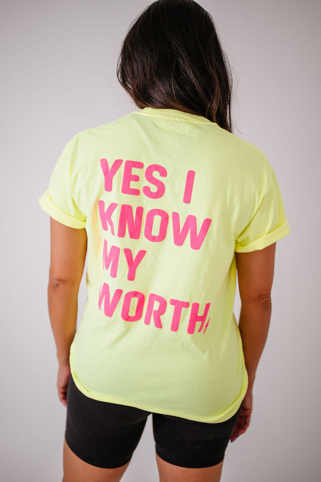 Know My Worth Boyfriend Tee | Neon Lemon