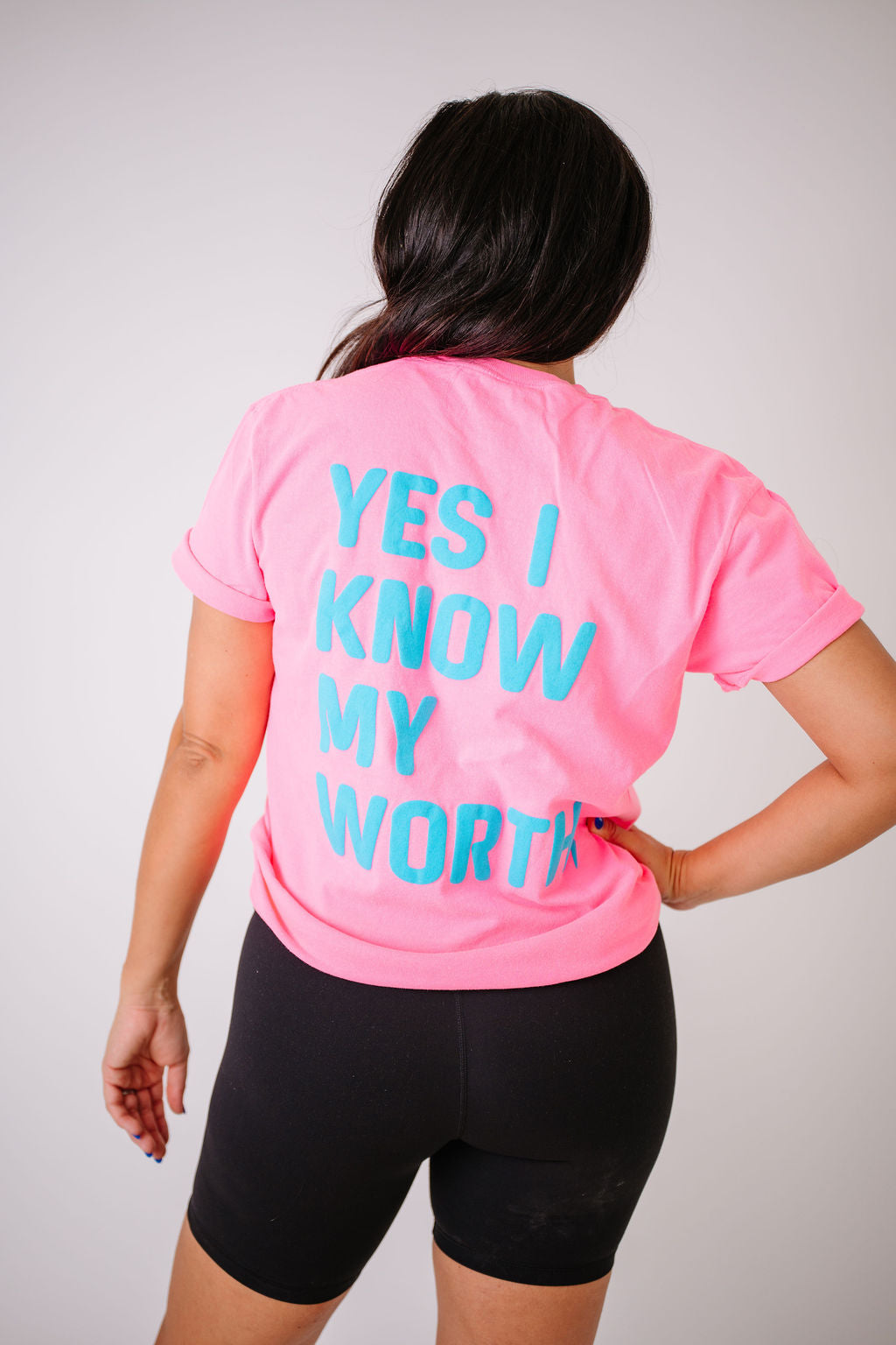 Know My Worth Boyfriend Tee | Neon Pink