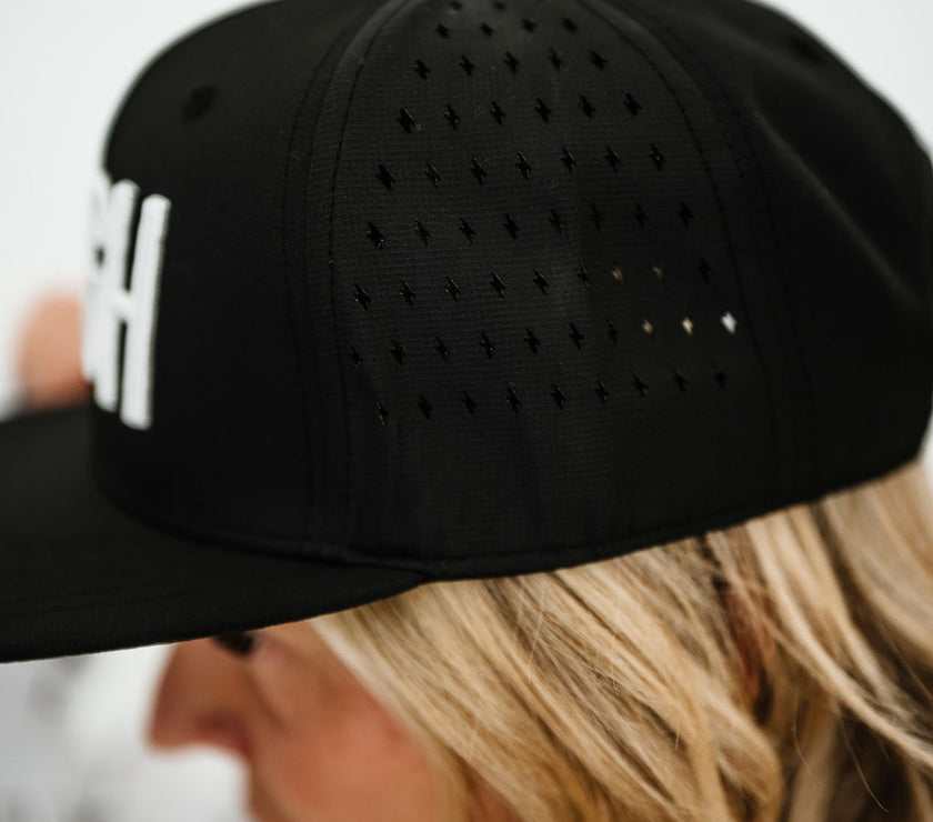 Embroidered Laser Cut Bolt Flat Brim | Black