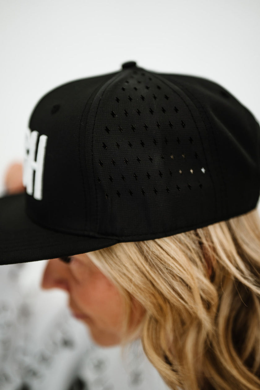 Embroidered Laser Cut Bolt Flat Brim | Black