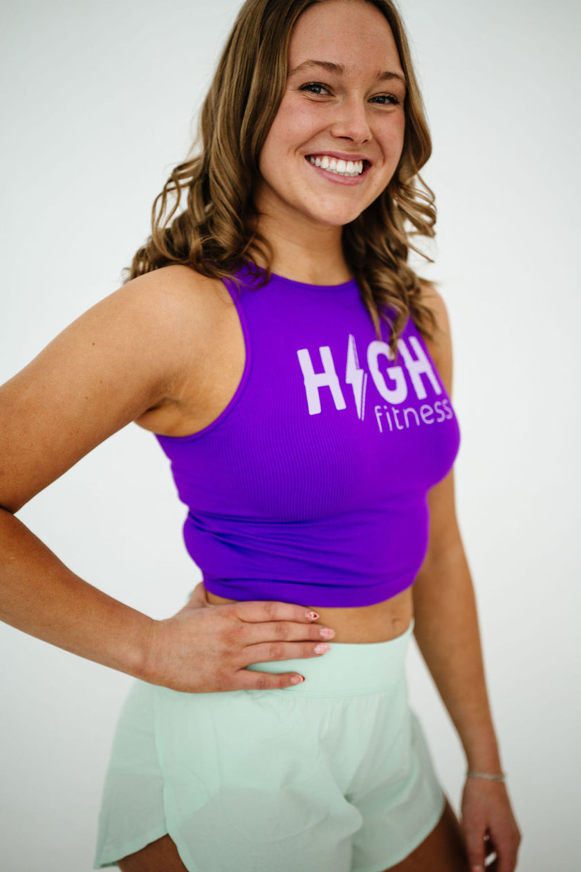 HIGH Logo Comfort Cove Cropped Ribbed High Neck | Neon Purple