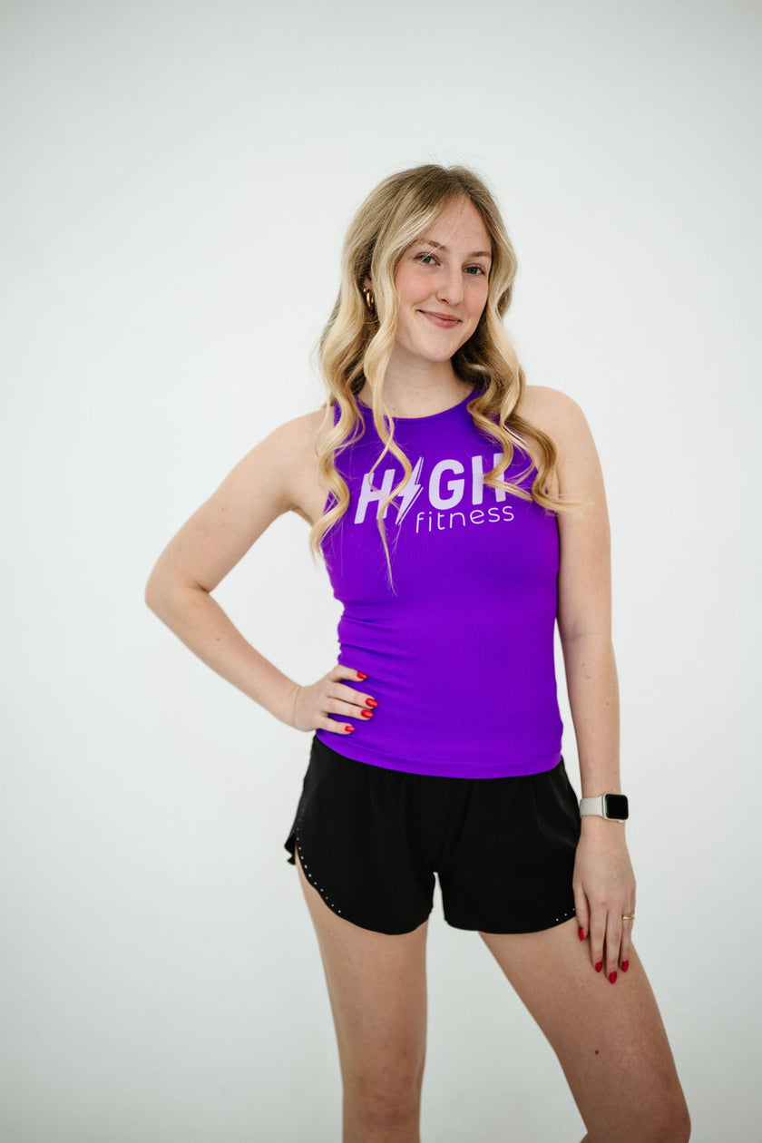 HIGH Logo Comfort Cove Long Ribbed High Neck | Neon Purple