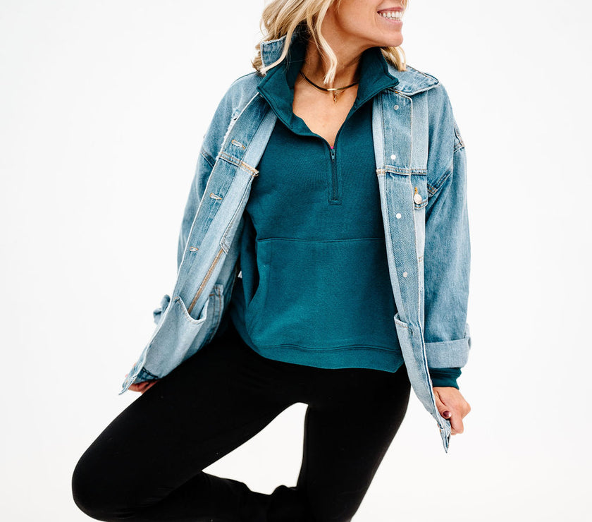 Half Zip Pullover Sweatshirt | Dark Teal