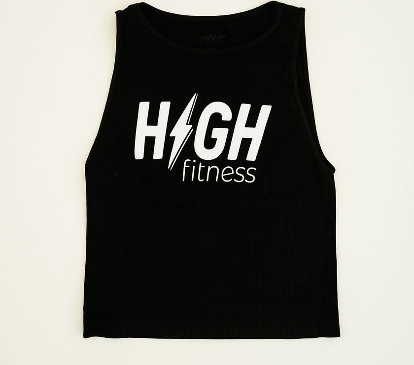 HIGH Logo Comfort Cove Cropped Ribbed High Neck | Black/White