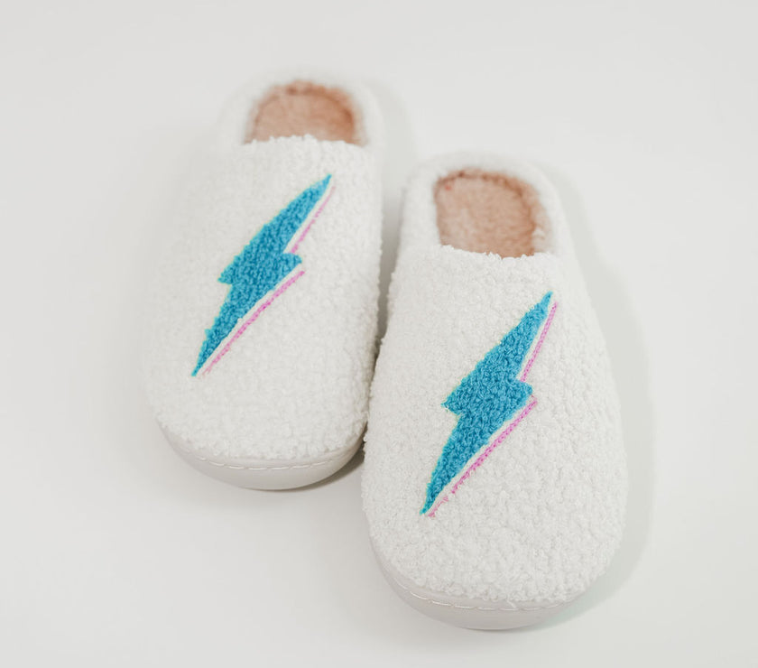 Fuzzy Bolt Slippers - Teal