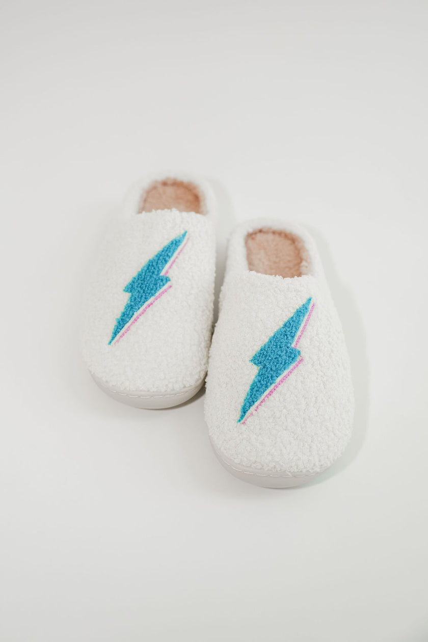 Fuzzy Bolt Slippers - Teal