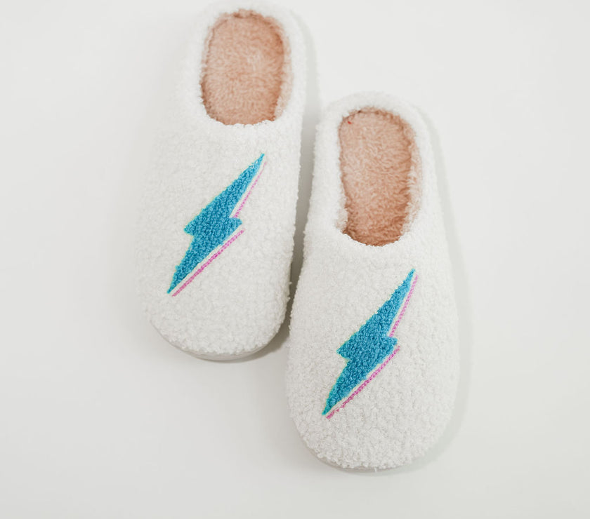 Fuzzy Bolt Slippers - Teal