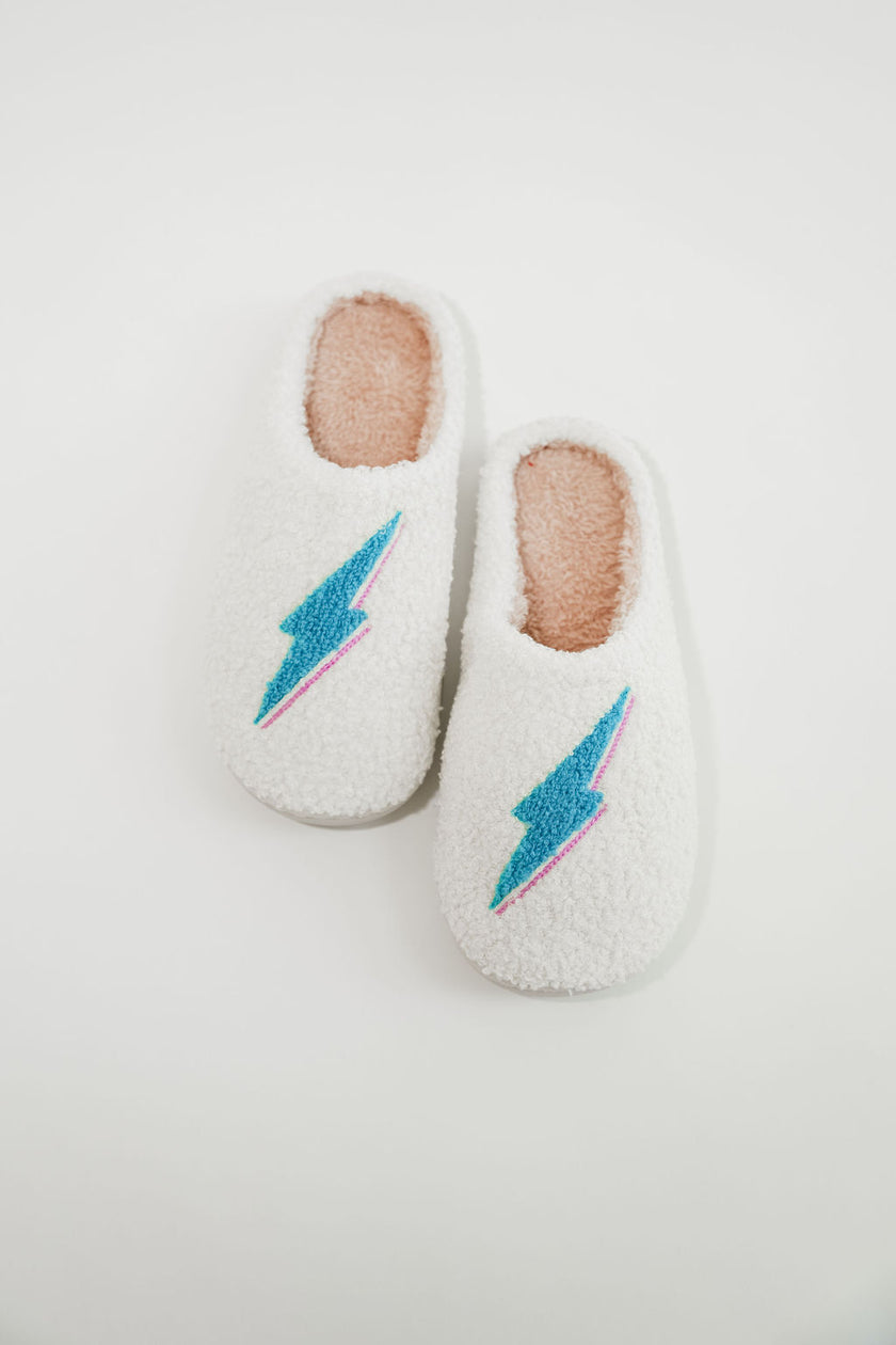 Fuzzy Bolt Slippers - Teal