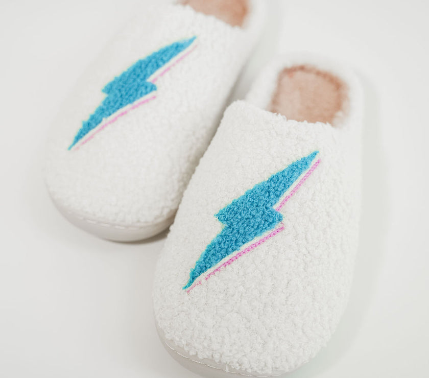 Fuzzy Bolt Slippers - Teal