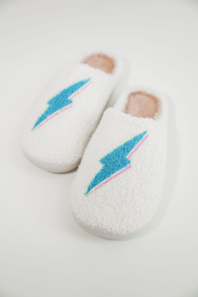 Fuzzy Bolt Slippers - Teal