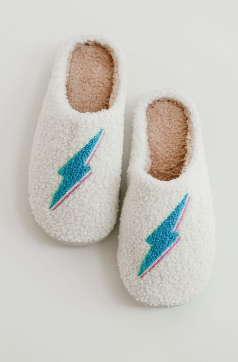 Fuzzy Bolt Slippers - Teal