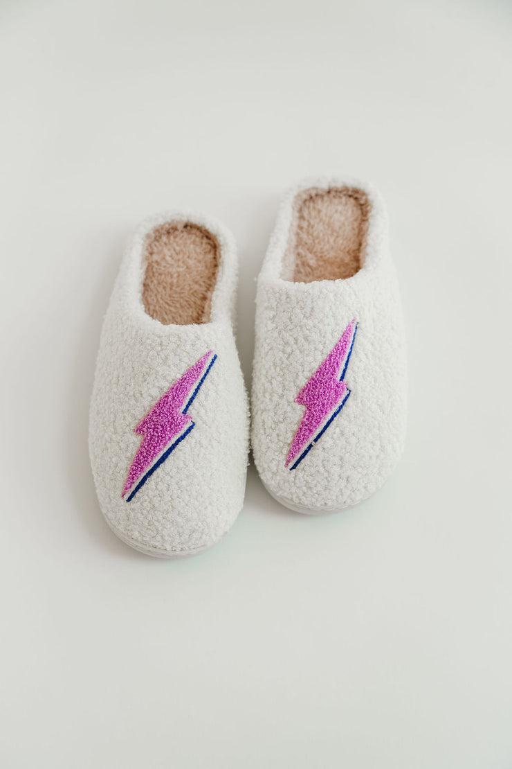 Fuzzy Bolt Slippers - Pink