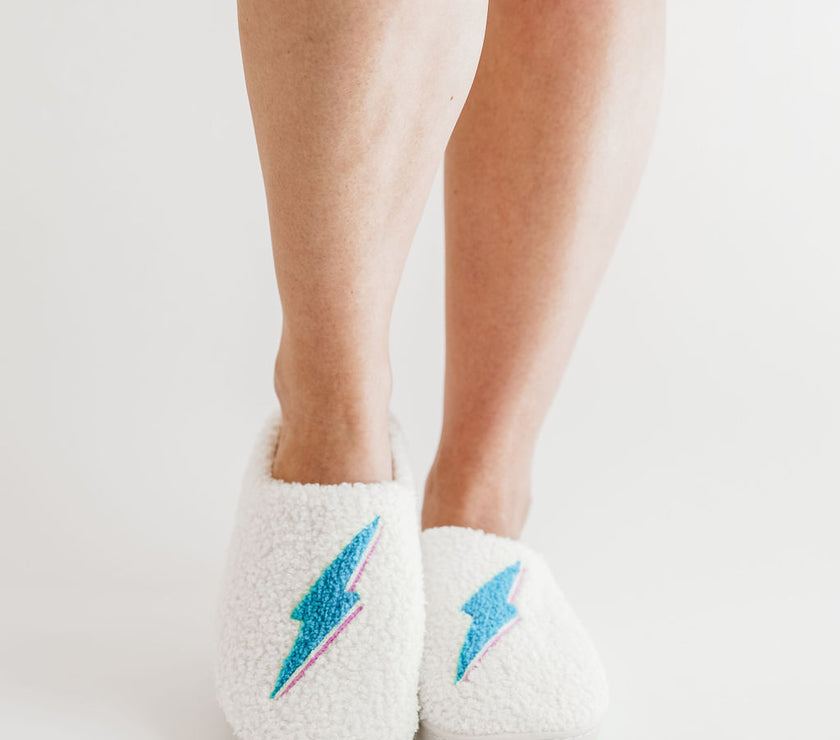 Fuzzy Bolt Slippers - Teal