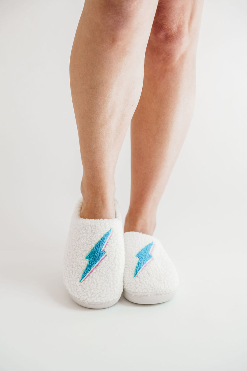 Fuzzy Bolt Slippers - Teal