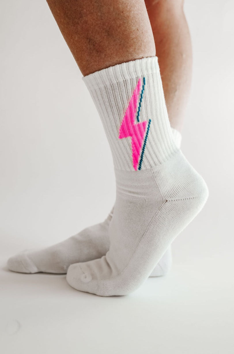 Pink Bolt Crew Sock Pair