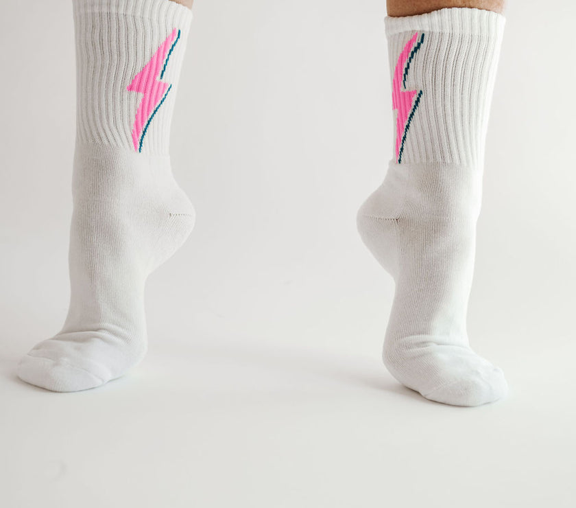 Pink Bolt Crew Sock Singles