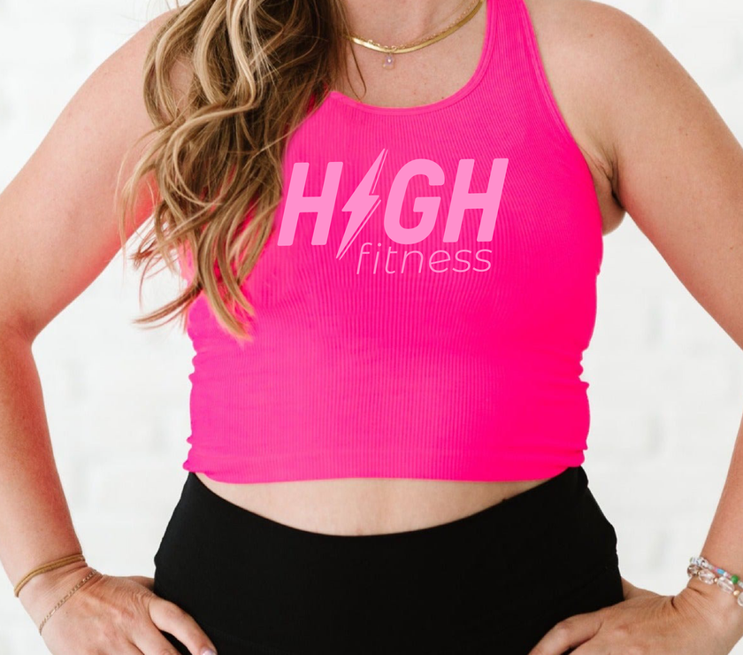 HIGH Logo Comfort Cove Cropped Racerback | Neon Fuchsia