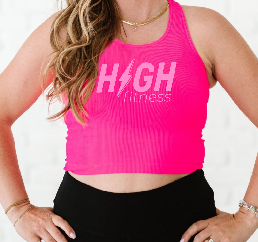 HIGH Logo Comfort Cove Cropped Racerback | Neon Fuchsia