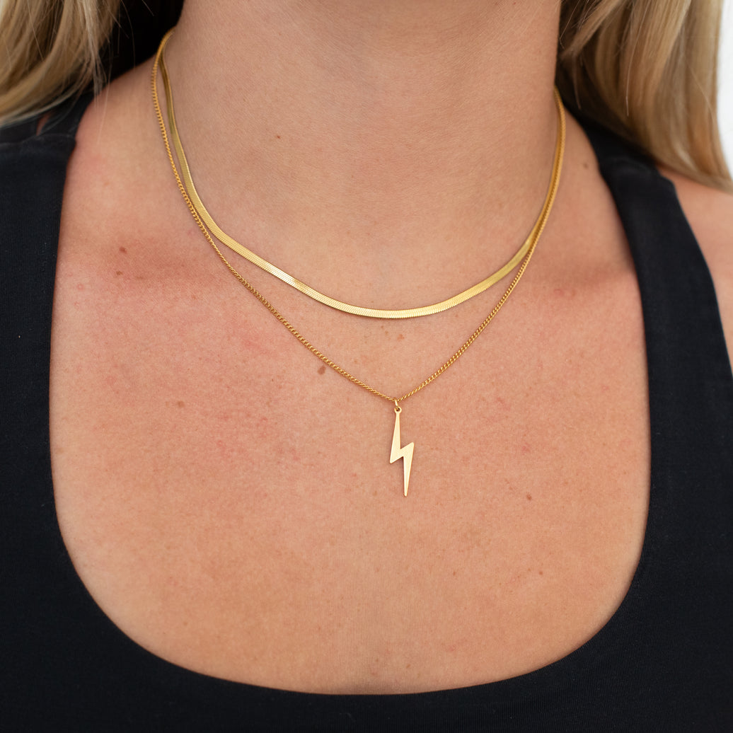 Gold Lightning Bolt Layered Necklace