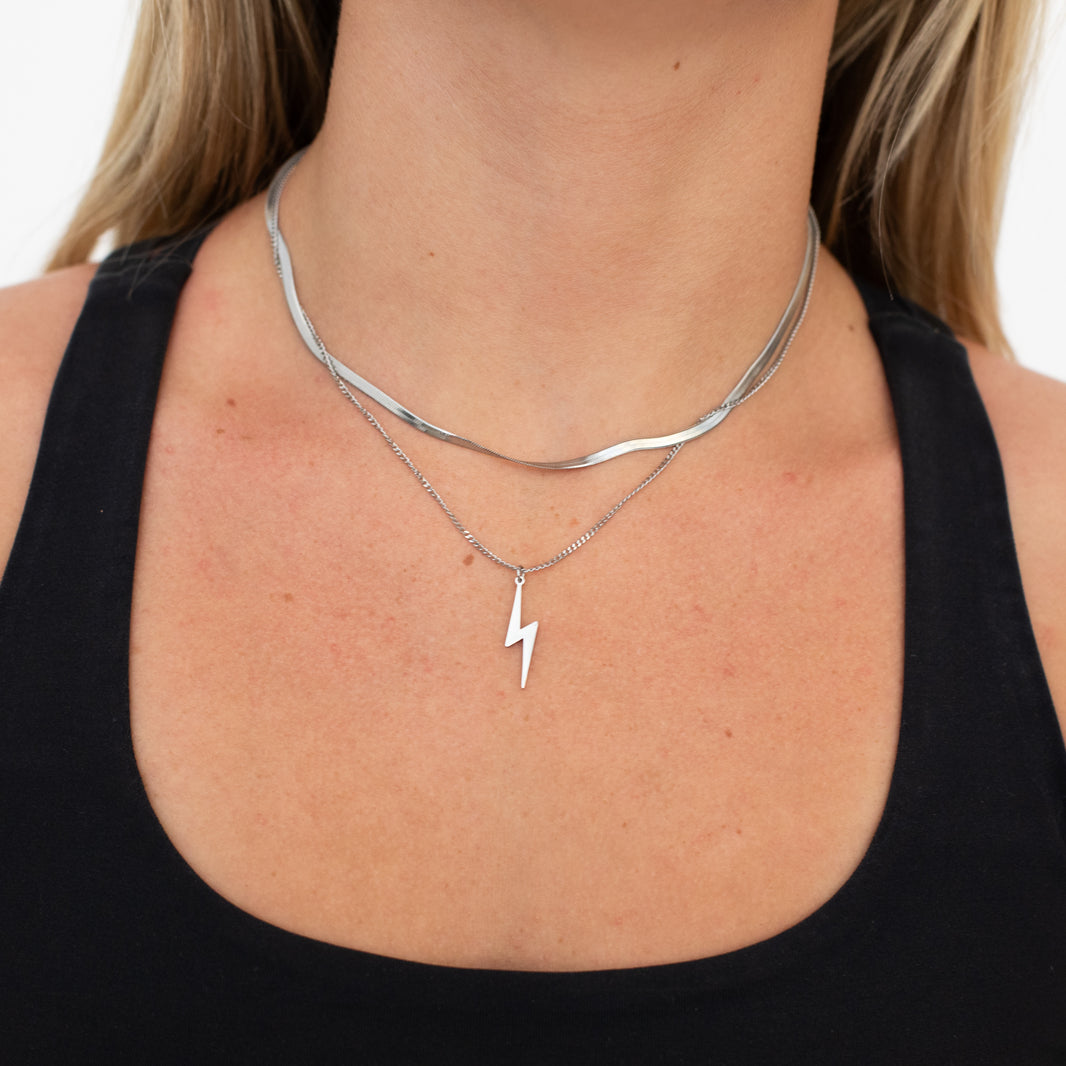 Silver Lightning Bolt Layered Necklace