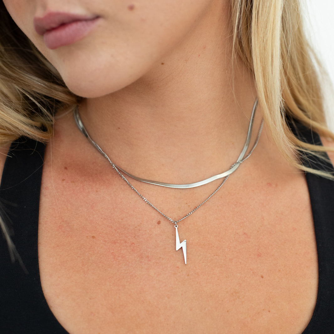 Silver Lightning Bolt Layered Necklace