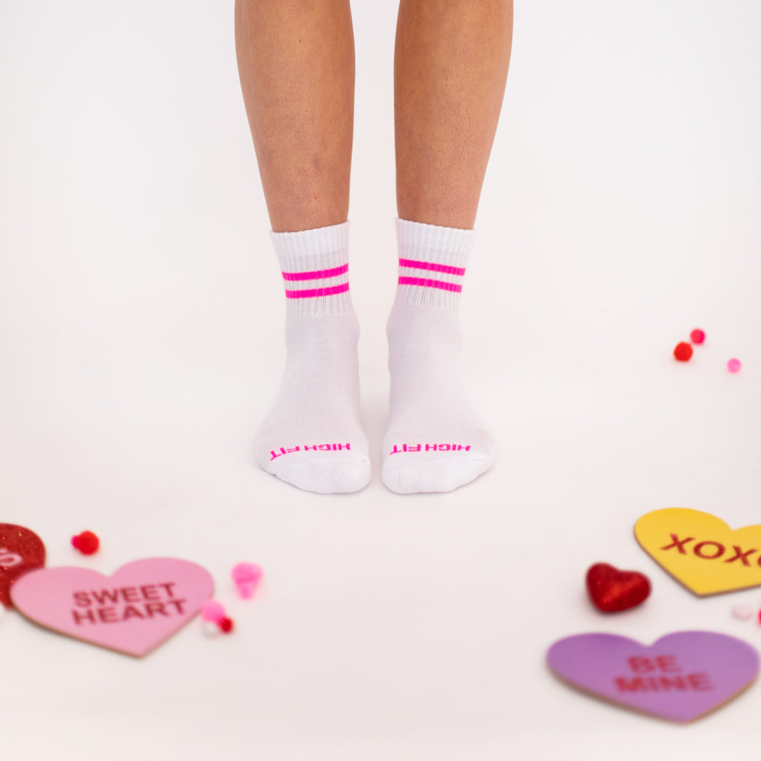 Single Hot Pink Striped Mid Sock