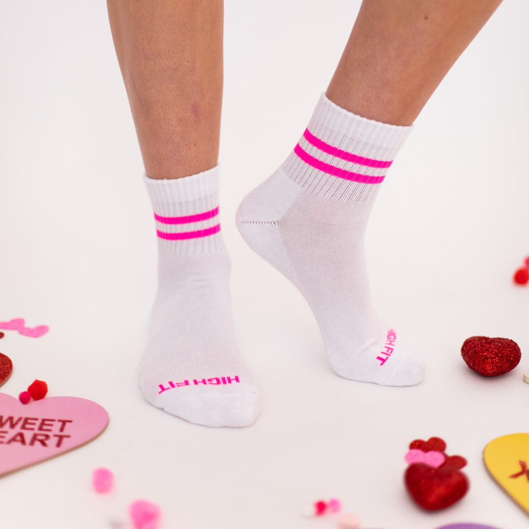 Single Hot Pink Striped Mid Sock