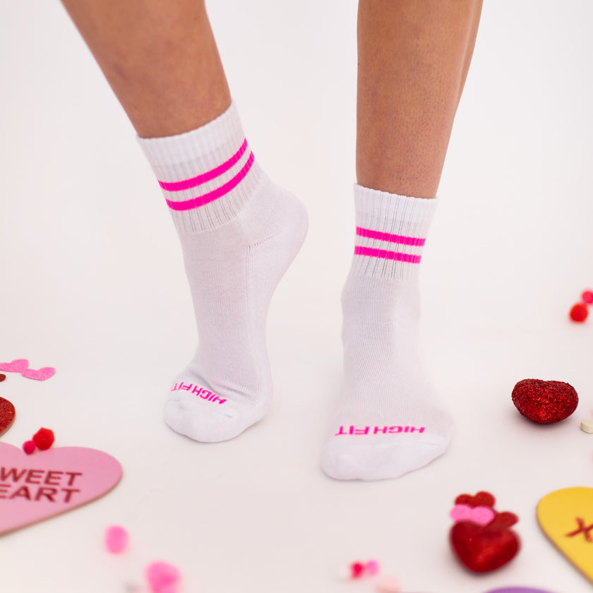 Single Hot Pink Striped Mid Sock