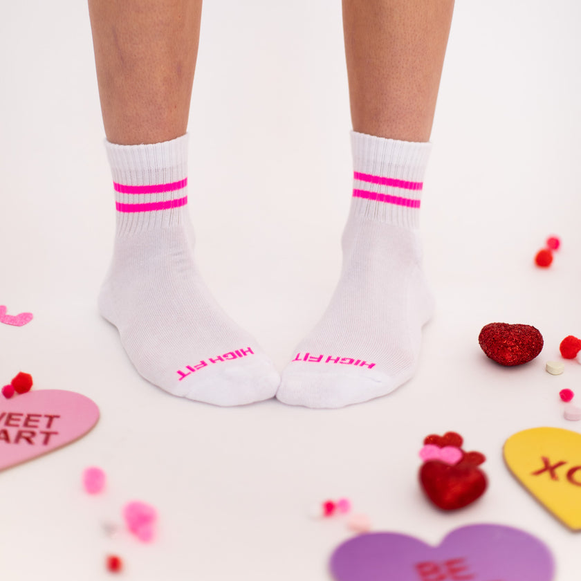 Single Hot Pink Striped Mid Sock