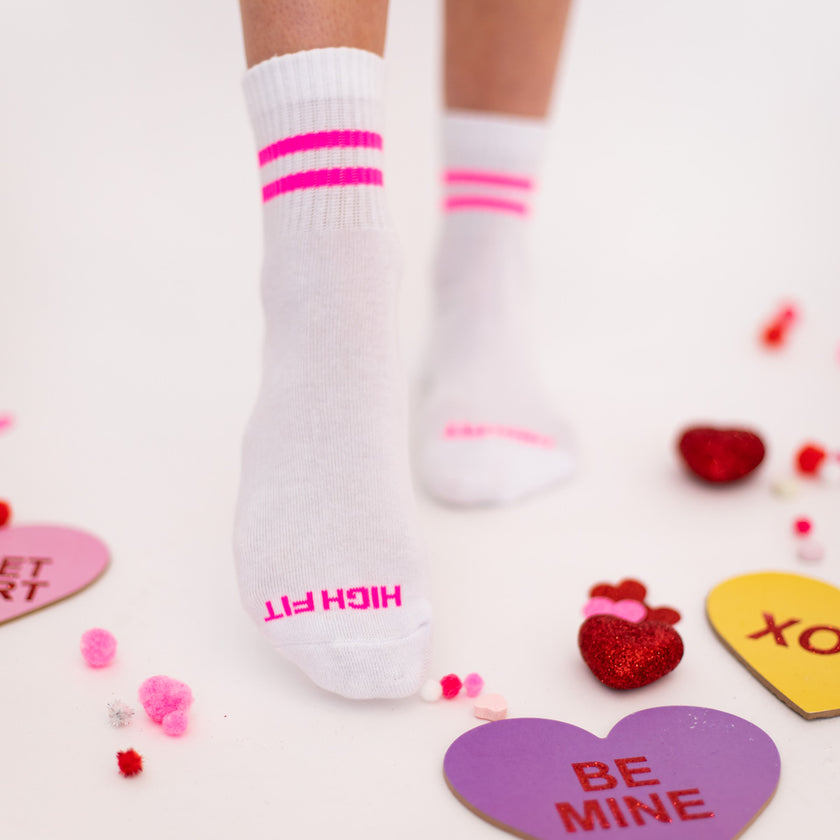 Single Hot Pink Striped Mid Sock