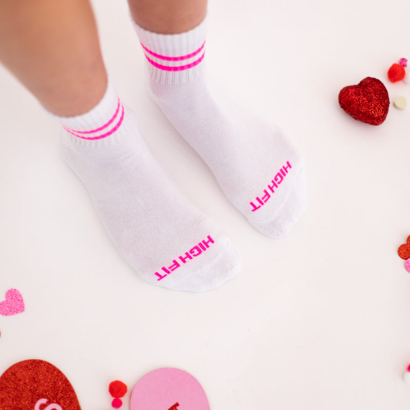 Single Hot Pink Striped Mid Sock