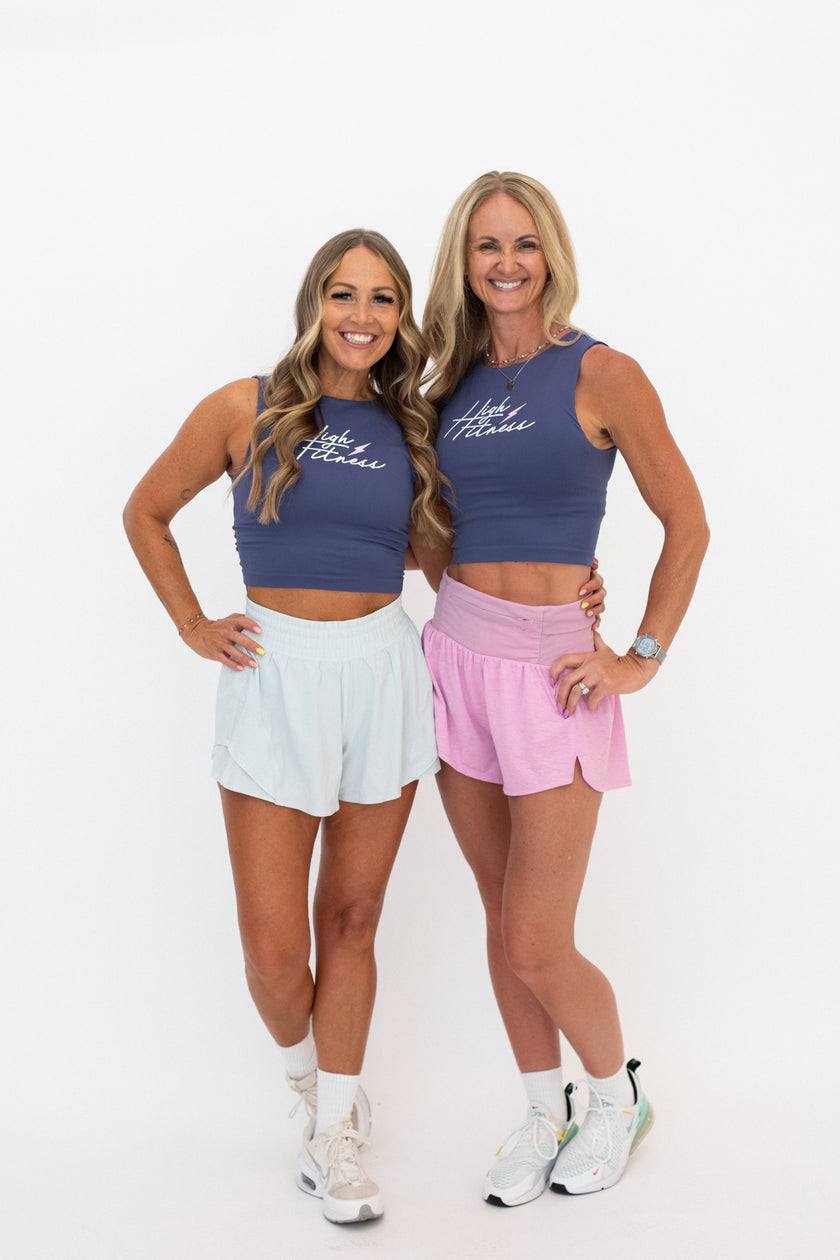 Signature Script Crop Tank | Slate Blue