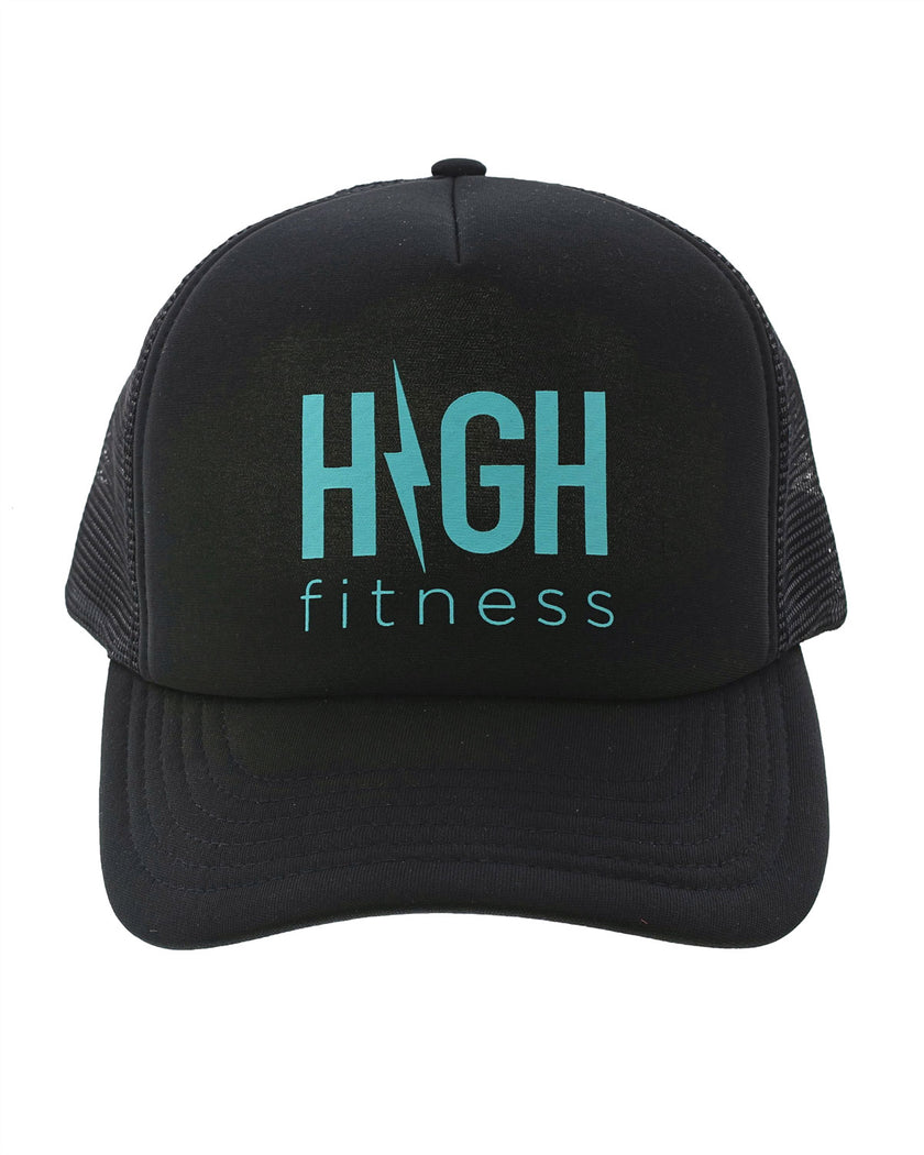 Black Trucker Hat with Teal Logo