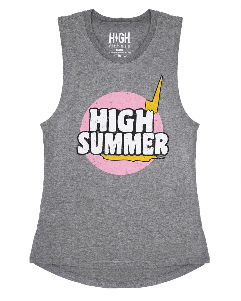 Pink Summer High Logo Muscle Tank-Grey