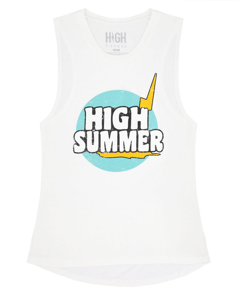Blue Summer High Logo Muscle Tank-White
