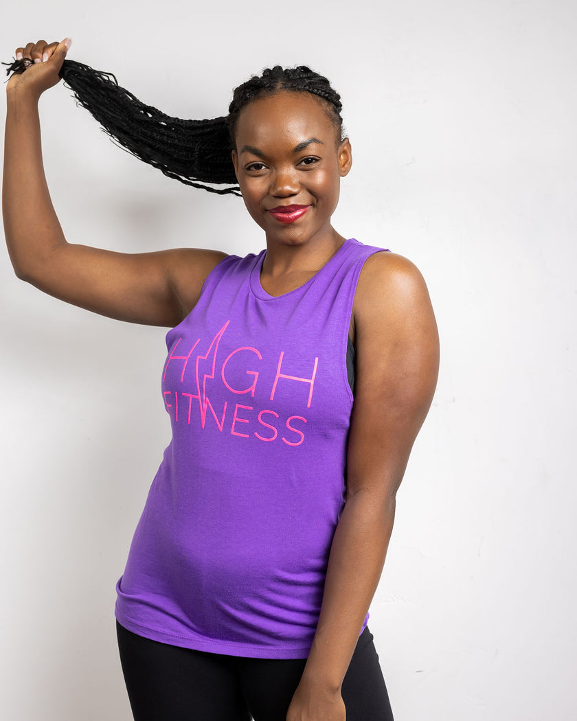 Pink Stencil Logo Muscle Tank | Purple