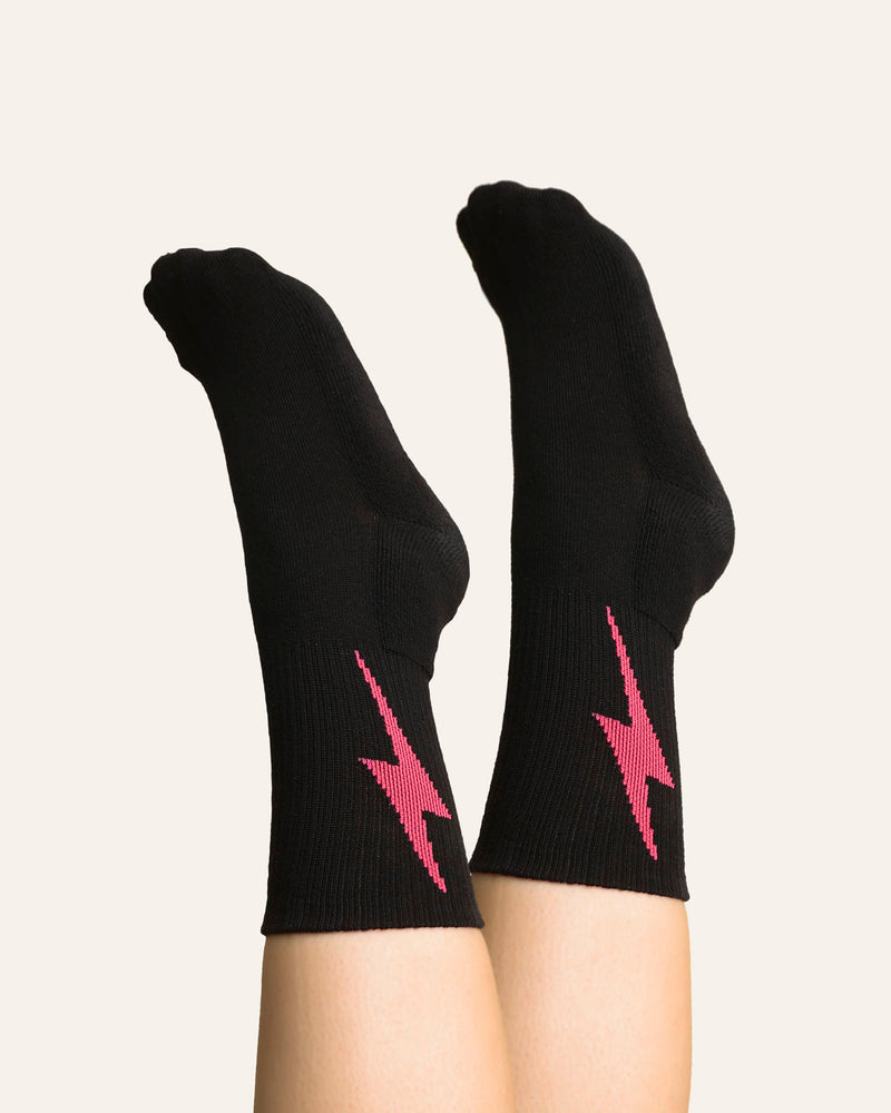 HIGH Socks Black with Pink Bolt