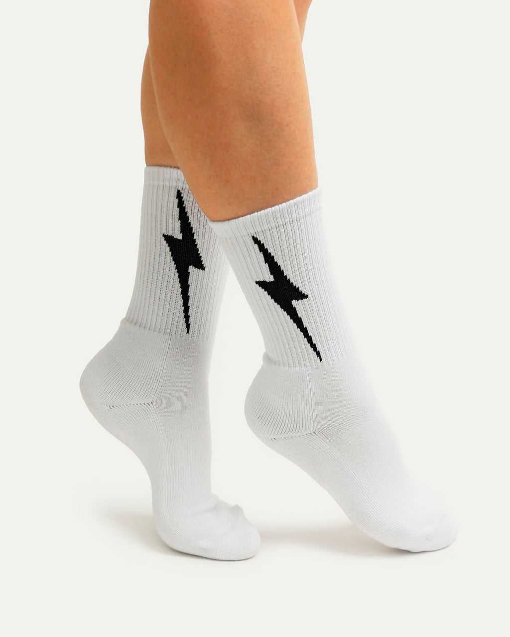 HIGH Socks White with Black Bolt