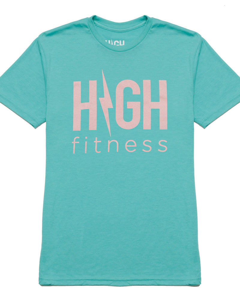 HIGH Fitness Tee-Teal with Light Pink