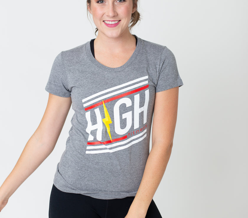 Striped Logo Women's Tee | Gray